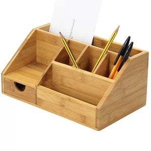 Wooden Office Desk Organizer <b>Storage</b> Stand Pen Pencil Holder Desktop Stationery Container Workspace Accessory Elegant - Product Image 3