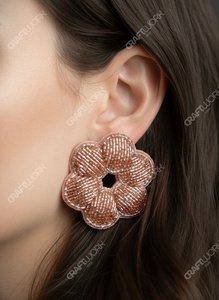 Handmade <b>Beaded</b> Flower Stud Earrings for Women Peach Floral Statement Earrings Cute Party Wedding Jewelry Gift - Product Image 4