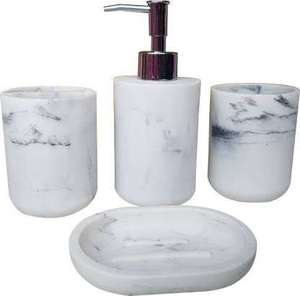 Handcrafted Resin Bathroom <b>Set</b> Earth Tone Swirl Liquid <b>Soap</b> Dispenser Toothbrush Tumbler Oval <b>Soap</b> Tray Square Vanity Organizer - Product Image 3