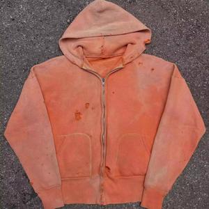 เสื้อฮู้ดดี้สตรีทแวร์ผ้าฝ้ายซิปหน้าแบบพรีเมียม ยี่ห้อ OEM ผลิตแบบวินเทจฟอกสี ทรงโอเวอร์ไซส์สำหรับผู้ชาย เหมาะสำหรับฤดูใบไม้ร่วง - Product Image 6
