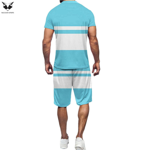 Conjunto de Verano de Alta Calidad para Hombre, Precio al por Mayor, Conjunto de 2 Piezas de Camiseta Polo y Pantalones Cortos Azul Cielo, Estilo Casual con Parches - Product Image 3