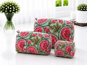 Ensemble de trousses de toilette matelassées en coton à motifs géométriques nautiques avec fermeture éclair, pochettes de maquillage portables pour le rangement en voyage - Product Image 4