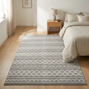 HILTEX COT-9720 Geometric Pattern Bohemian <b>Flat</b> Weave <b>Rug</b> Rectangle Handmade Cushioned Washable Non-Slip Latex Backing Cotton - Product Image 1
