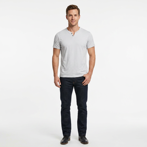 Men's <b>V</b>-<b>Neck</b> Short Sleeve Knitted <b>T</b>-<b>Shirt</b> Regular Fit Solid Color Casual Style <b>White</b> - Product Image 6