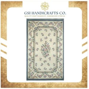 Tapis rectangulaire floral très vendu, style classique, tufté à la main, en laine et acrylique, pour salon, avec dos antidérapant en caoutchouc - Product Image 2