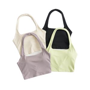 Débardeur de sport court plissé multicolore pour femme, doux pour la peau et respirant, camisole de yoga et de fitness avec logo frontal, à porter à l'intérieur et à l'extérieur - Product Image 6