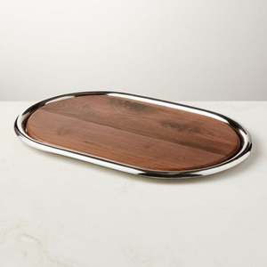 <b>Light</b> Luxury Round Wooden Serving Tray With Gold Metal Handles Handcrafted Acacia Wood Ottoman Tray For Home Coffee Shop Tray - Product Image 3