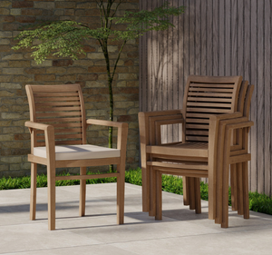 Juego de Mesa de Comedor Redonda de Madera de Teca Sólida de Primera Calidad para Exteriores con 6 Sillas con Brazos y Orificio para Sombrilla, Acabado Natural, Muebles para Jardín y Patio - Product Image 5