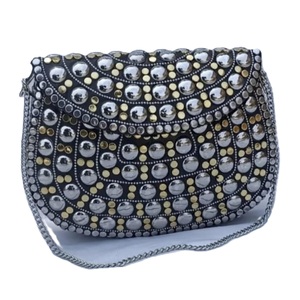 Folk Art Embroidered Clutch <b>Bag</b> With Silver <b>Studs</b> And Colorful Arrow Patterns Metal Craft Handbag - Product Image 5