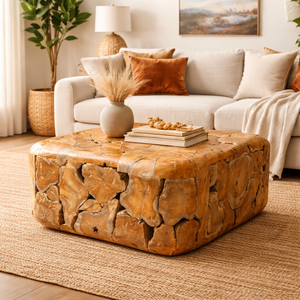 ARTERRA Premium Handcrafted <b>Rustic</b> Teak Root Cube <b>Coffee</b> <b>Table</b> Eco-Friendly Living Room Furniture Combining Natural Wood Texture - Product Image 2