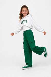Ensemble survêtement pour filles ONETEN, sweat-shirt à capuche et pantalon cargo, haut blanc, taille élastique verte, tenue décontractée - Product Image 2