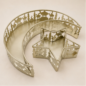 <b>Gold</b> Metal Ramadan <b>Serving</b> <b>Tray</b> Set Moon and Star Shaped Hollow Out Iron Food Platter Islamic Eid Mubarak Table Decoration Party - Product Image 3