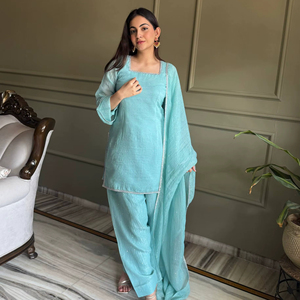 NUEVO SALWAR KAMEEZ ESPECIAL PARA FIESTAS DE EID, TELA DE SEDA CRUNCHY CON TRABAJOS ARTÍSTICOS, SALWAR LISTO PARA USAR, ELÁSTICO, DE SECADO RÁPIDO, TRADICIONAL, PARA TODAS LAS TEMPORADAS - Product Image 1