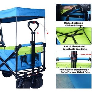 Carrello Pieghevole da 140L con Freno per Ogni Terreno e Tettuccio Rimovibile per Arredamento da Campeggio - Product Image 6