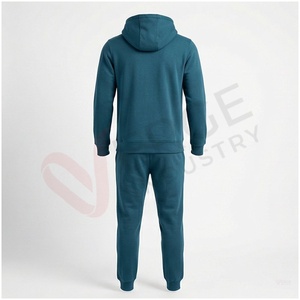 Conjunto Deportivo para Hombre en Color Verde Azulado, Manga Larga, con Capucha y Cierre Frontal, Color Sólido, Transpirable, Corte Regular, para Otoño - Product Image 2