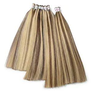 Indian Remy Human Hair Wefts Long Straight Brown <b>Blonde</b> Color 100% Unprocessed Hair Bulk Double Drawn Customize Size Silk Base - Product Image 6