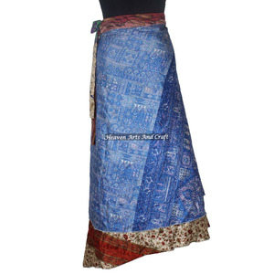 Nuevo Vestido de Seda Vintage, Falda Larga Envolvente Tipo Sarong, Cintura 50'', Largo 38'', Hecho a Mano, Reversible - Product Image 1