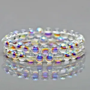 Created Aura Quartz Smooth Round AAA Grade Gemstone Beads <b>Stretch</b> <b>Bracelet</b> Healing Jewelry Wholesale - Product Image 2
