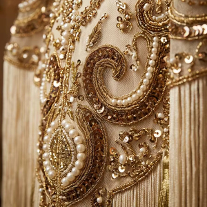 Poncho de luxe à franges perlées dorées, orné à la main de sequins, idéal pour les mariages et soirées – Fournisseur en gros - Product Image 2