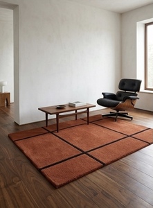 Tapis géométrique moderne en laine tuftée, moquette douce tuftée à la main avec motif quadrillé, poils moyens et envers en coton pour salon - Product Image 5