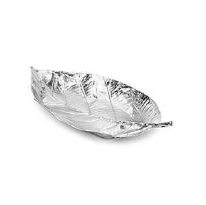 Plat de rangement pour bijoux en acier inoxydable poli, durable et écologique, en forme de feuille argentée, profond, organisateur de table - Product Image 1
