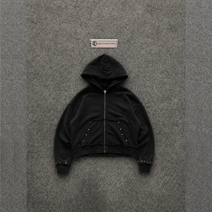 Sudadera con capucha extragrande negra con cremallera para hombre, estilo relajado, holgado y cómodo para el día a día, con bolsillos delanteros y detalles de tachuelas, informal. - Product Image 5