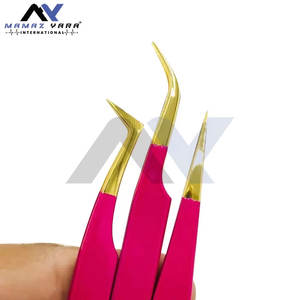 Pinzas de Acero Inoxidable de Alta Calidad para Extensión de Pestañas, Recubrimiento en Polvo Rosa, Punta Chapada en Oro Sólido, Reutilizables, Juego de 4 Piezas - Product Image 3