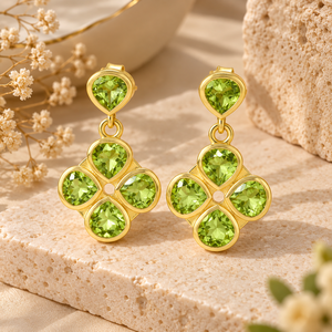 Boucles d'oreilles pendantes tendance en argent sterling 925 massif plaqué or, serties de péridot vert naturel en forme de cœur, idéales pour mariage ou fête - Product Image 3