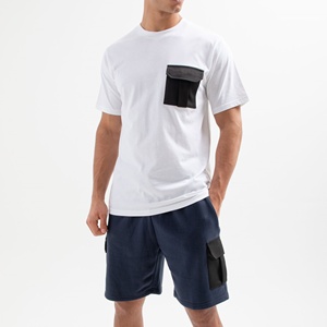 Men's <b>White</b> Crew Neck T-Shirt Navy <b>Cargo</b> Shorts Set Casual Summer Eco-Friendly Customizable Knitted Breathable 100% Cotton High - Product Image 4