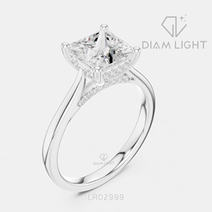 2.15CT IGI Certified Princess Cut Lab Grown Diamond <b>Ring</b> 14K White Gold F+ Color VS+ Clarity Modern Engagement <b>Ring</b> for Women - Product Image 2