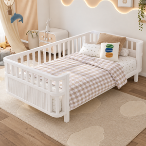 Solid Wood Toddler <b>Bed</b> Twin Size With <b>Guard</b> <b>Rails</b> Scandinavian Style Kids <b>Bed</b> For Babies And Children Durable Design - Product Image 2