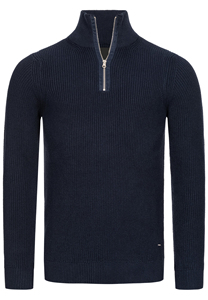 FONILBEST SPORTS WEARS Men's Navy Blue Knitted <b>Pullover</b> <b>Sweater</b> Regular Fit Solid Color Full Sleeve 1/4 Zipper Breathable 100% - Product Image 6
