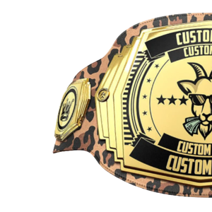 เข็มขัดแชมป์ลายแพะแบบกำหนดเอง พร้อมข้อความส่วนตัวและลายเสือดาว สีทองและสีดำ สำหรับงานอีเว้นท์และนักสะสม - Product Image 4