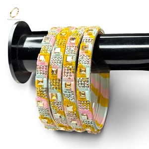 Wholesale Deluxe Multicolour Stones Kashmiri Glass Bangles Trendy Gold Plated <b>Crystal</b> Design for Festive Wedding Wear Bangle - Product Image 4