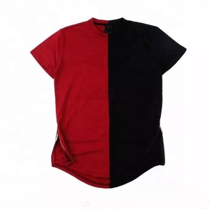 2024 personnalisé vêtements de rue deux tons t-shirt fendu couleur o cou coton hommes t-shirt vêtements ourlet incurvé personnalisé chenille t-shirts - Product Image 3