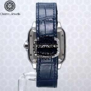 Charm Jewells Montre de luxe pour femme en acier inoxydable, boîtier rectangulaire, mouvement à quartz analogique, bracelet en cuir 18 mm 25,5 cm - Product Image 4