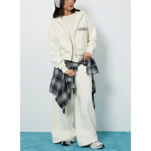 Nouvel ensemble de survêtement sportif ample 2025 avec fermeture éclair, taille élastique, pour le jogging et l'entraînement, en molleton de coton, pour femme - Product Image 1