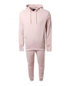 Chándal Unisex Rosa con Capucha, Largo, Color Sólido, Ropa Casual, Transpirable, Poliéster, Ropa Deportiva, Corte Regular, Estilo Otoñal - Product Image 1