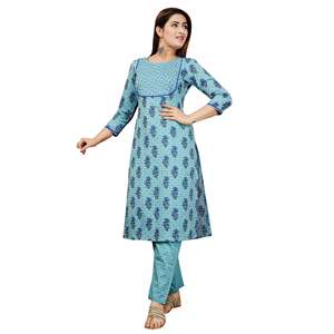 Elegante Salwar Kurta de Algodón con Estampado Floral Digital Azul Cielo para Mujer, Corte Recto, Estilo Étnico Indio Pakistaní, Modelo Aarti 10 - Product Image 5
