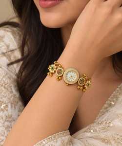 Montre-bracelet traditionnelle indienne faite à la main en forme d'animal, en perles dorées, style ethnique du Cachemire, pour femmes, Diwali - Product Image 4