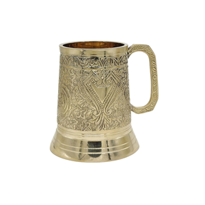Vintage Brass Engraved Mug Set with Handle | Decorative Serving <b>Cup</b> <b>for</b> Home Kitchen Dining Table Traditional Drinkware Gift Set - Product Image 1
