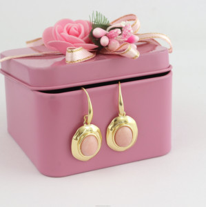 Pendientes de cabujón ovalados de ópalo Rosa natural Pendientes colgantes de Estilo Vintage Par - Product Image 4