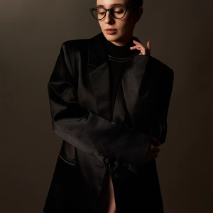 Blazer Negro para Mujer con Cuello de Solapa Transpirable, Cuello en V, Tafetán, Estilo Formal y Casual, Talla Grande - Product Image 1