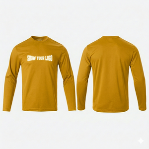 Camiseta deportiva personalizada Mustard Men, lisa, transpirable, de secado rápido, cuello redondo, poliéster, manga larga, corte ajustado, para entrenamiento deportivo. - Product Image 1