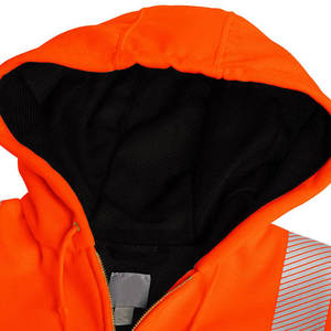 High Visibility Reflective Safety Hoodie Full Zip Work <b>Jacket</b> Men's <b>Orange</b> Polyester <b>Hi</b> <b>Vis</b> Workwear - Product Image 3