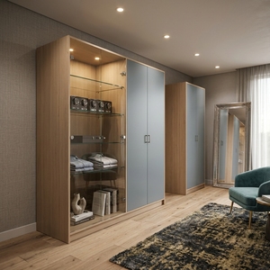 Mueble de Salón Moderno con Puertas de Vidrio y Paneles Gris Oscuro, Estantes Ajustables, Mueble de Almacenamiento de Madera - Product Image 5