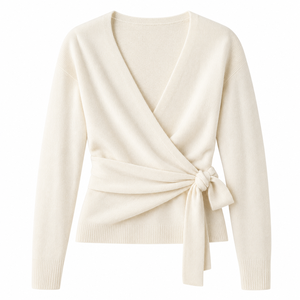 Cárdigan de punto con cuello en V para mujer, suéter cruzado con nudo lateral, manga larga, informal, transpirable, poliamida, logo frontal, color liso, otoño invierno - Product Image 1