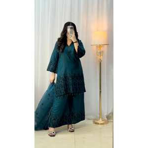 Designer <b>Indian</b> & Pakistani Clothing <b>Top</b>-Bottom and Dupatta Set with Embroidery Sequence Work - Product Image 1