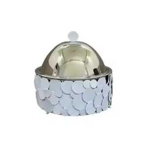Round Wooden Serving Bowl With <b>Hammered</b> Metallic Lid Premium Buffet Food Container With Spherical Knob - Product Image 4