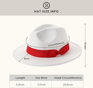 White Fedora Hat with <b>Red</b> Decorative Band Unisex Formal Party Accessory Breathable Acrylic <b>Material</b> Four Seasons Wear - Product Image 4